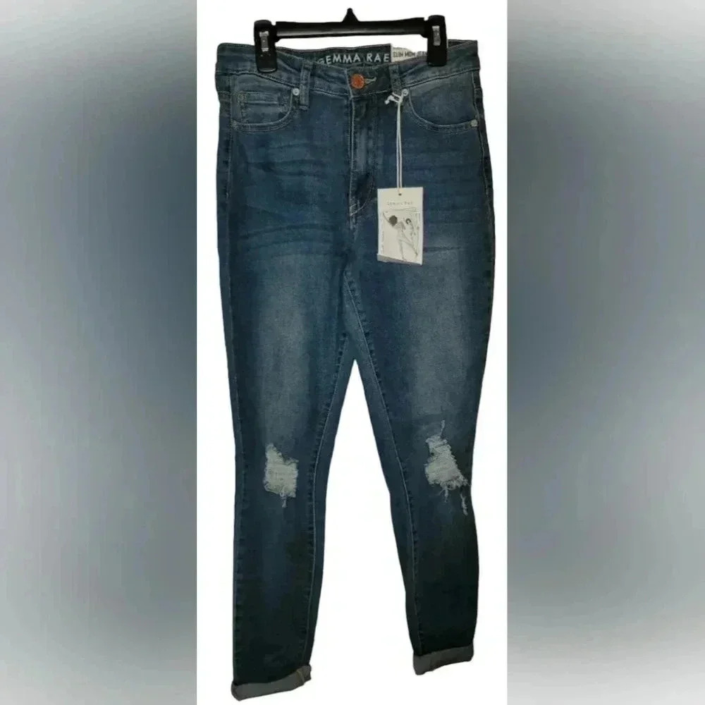 NWT GEMMA Rae Junior's Slim Mom Blue Jeans Size 1 - Picture 1 of 4